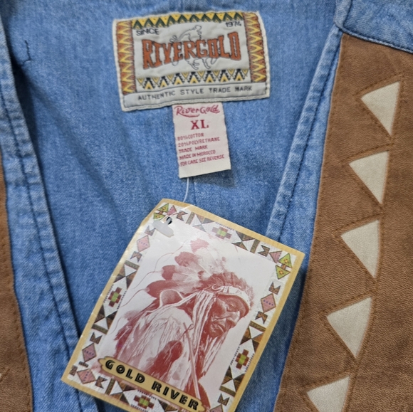 Vintage 90s Gold River Western Denim & Faux Suede Vest NWT - XL - Picture 3 of 10